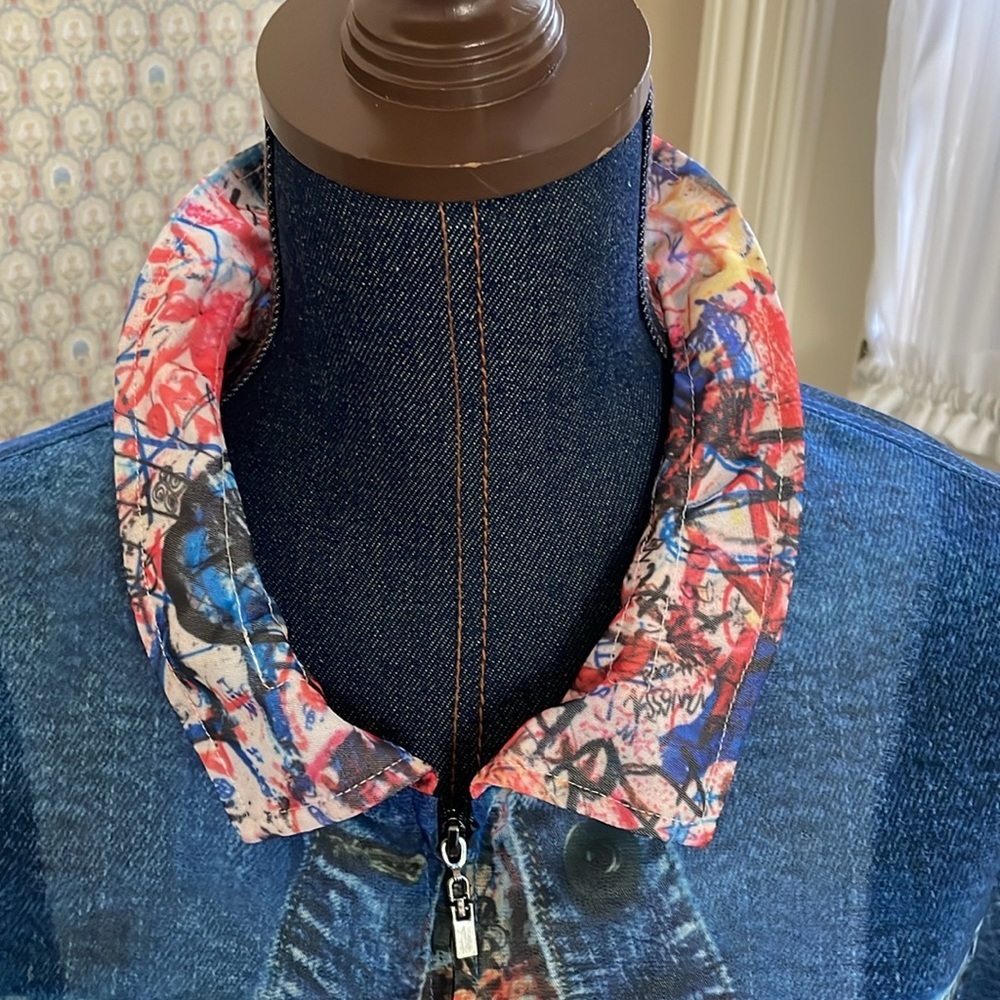EUC John Mark Womens Sheer Denim Jacket Look Full Zip Size L - Picture 4 of 6
